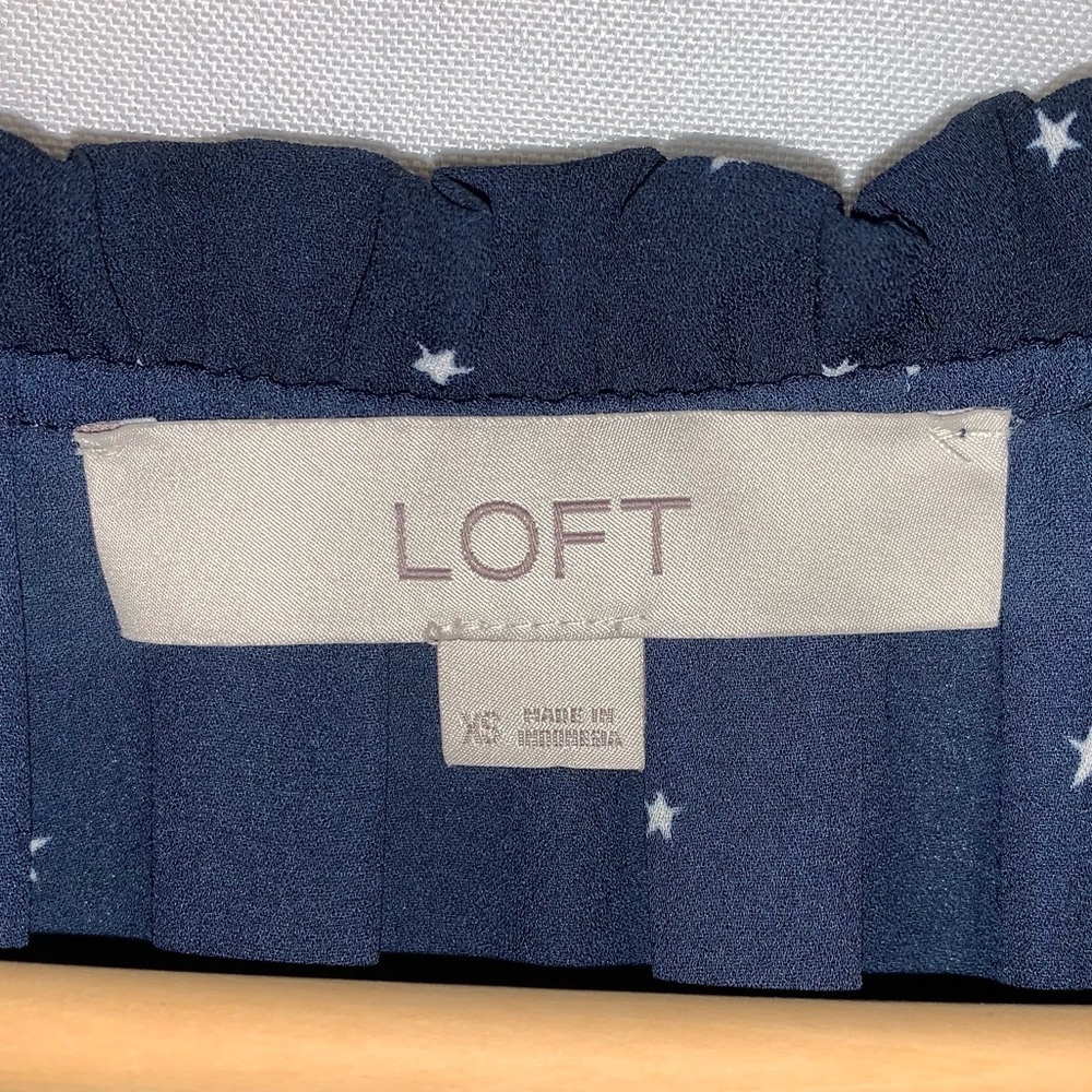 LOFT Navy Star Print Ruffle Blouse - Picture 7 of 8